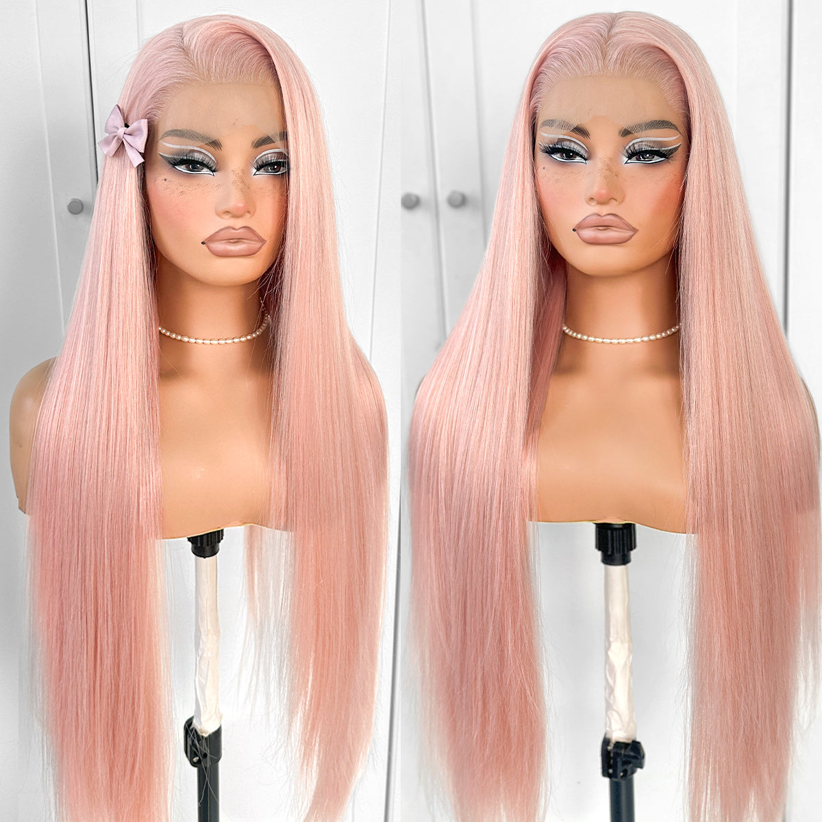 MITIMES 360 Pink Lace Front Wig Pre Plucked HD Synthetic Long Straight Lace Front Wigs 180 Density Yaki Glueless Pink Lace Front Wig 32inch