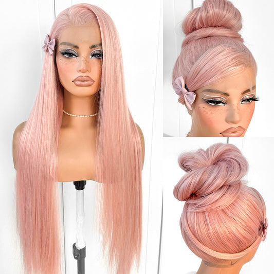 MITIMES 360 Pink Lace Front Wig Pre Plucked HD Synthetic Long Straight Lace Front Wigs 180 Density Yaki Glueless Pink Lace Front Wig 32inch