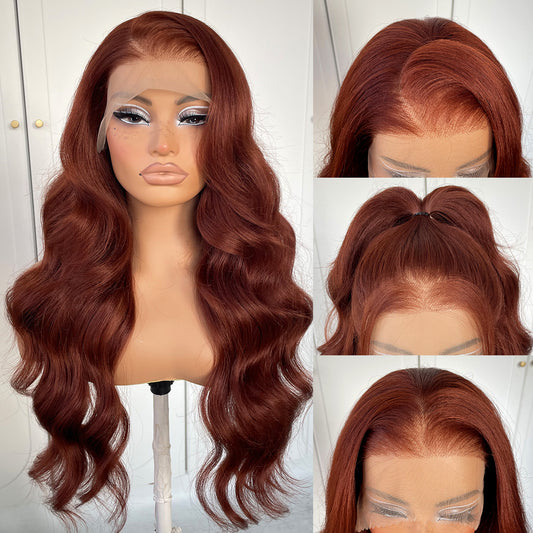 MITIMES 13x6 Glueless Reddish Brown Lace Front Wigs Pre-Plucked Red Brown Body Wave HD Lace Front Wig Synthetic Wear And Go Glueless Wig