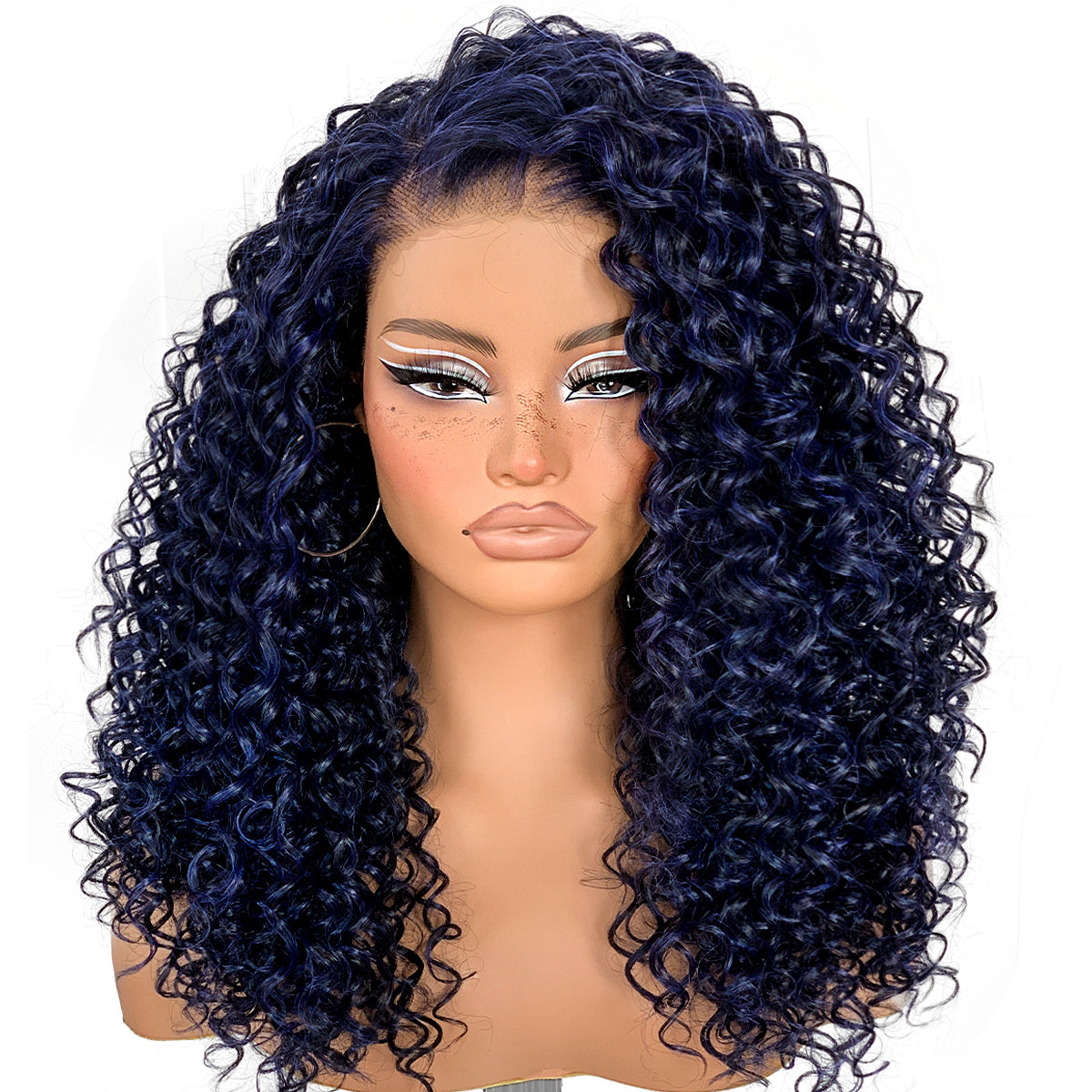 Dark Blue Wear And Go Glueless Wig Pre-Plucked Synthetic HD Lace Frontal Wig 13x6 Afro Wig Kinky Curly With Layer