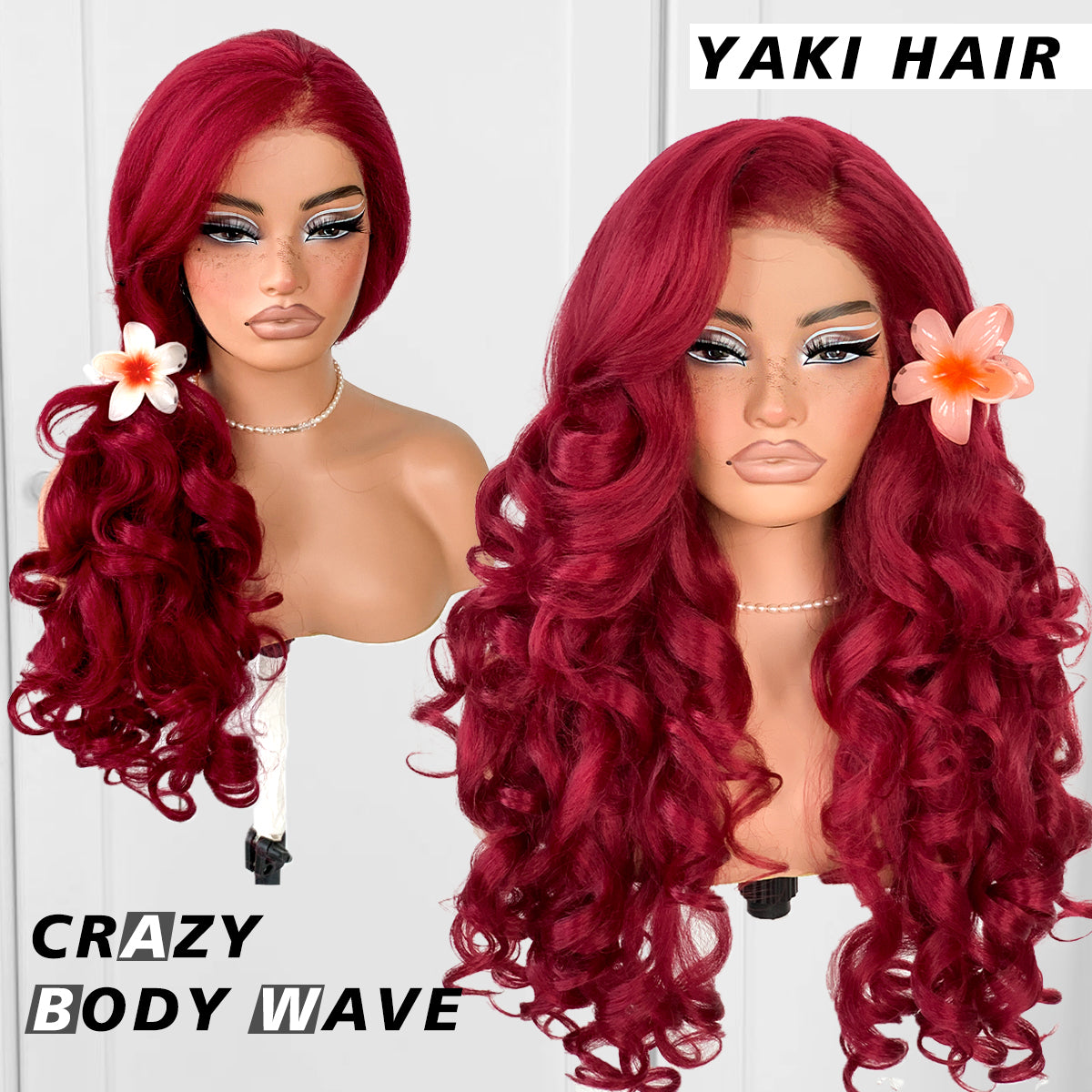 MITIMES 13x6 Glueless Red HD Lace Front Wig Pre-Cut Synthetic Lace Front Wig Pre-Plucked Wear And Go Yaki Crazy Body Wave Wig 99j Burgundy