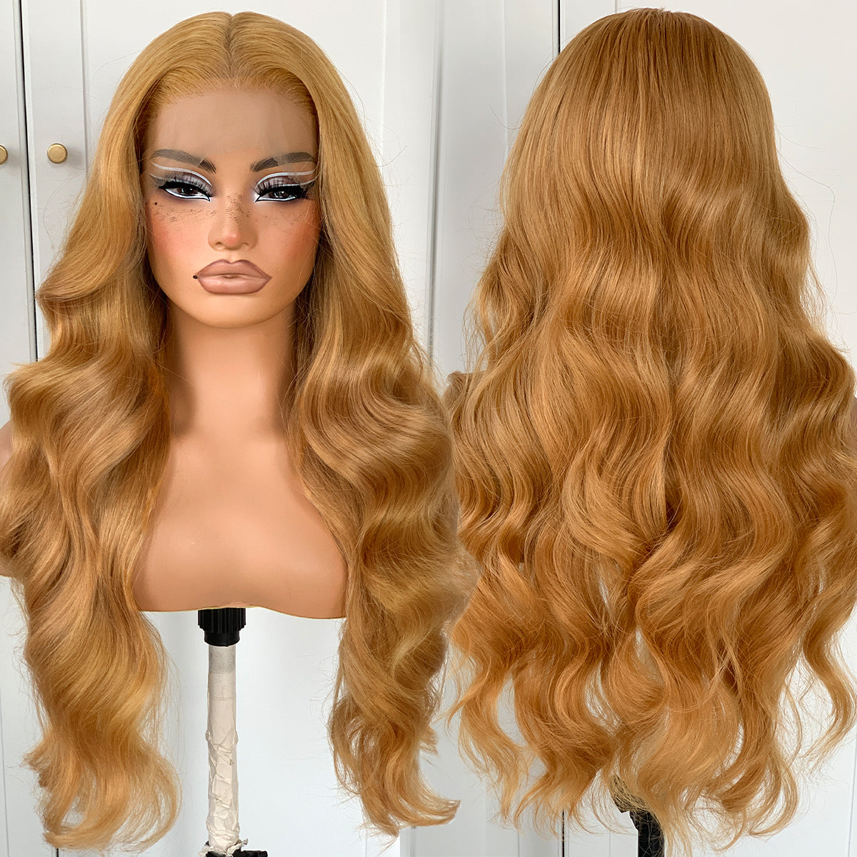 13x6 Honey Blonde Lace Front Wig Glueless Body Wave Lace Front Wigs Pre Plucked Synthetic Wear And Go Glueless HD Lace Front Wig With Natural Hairline