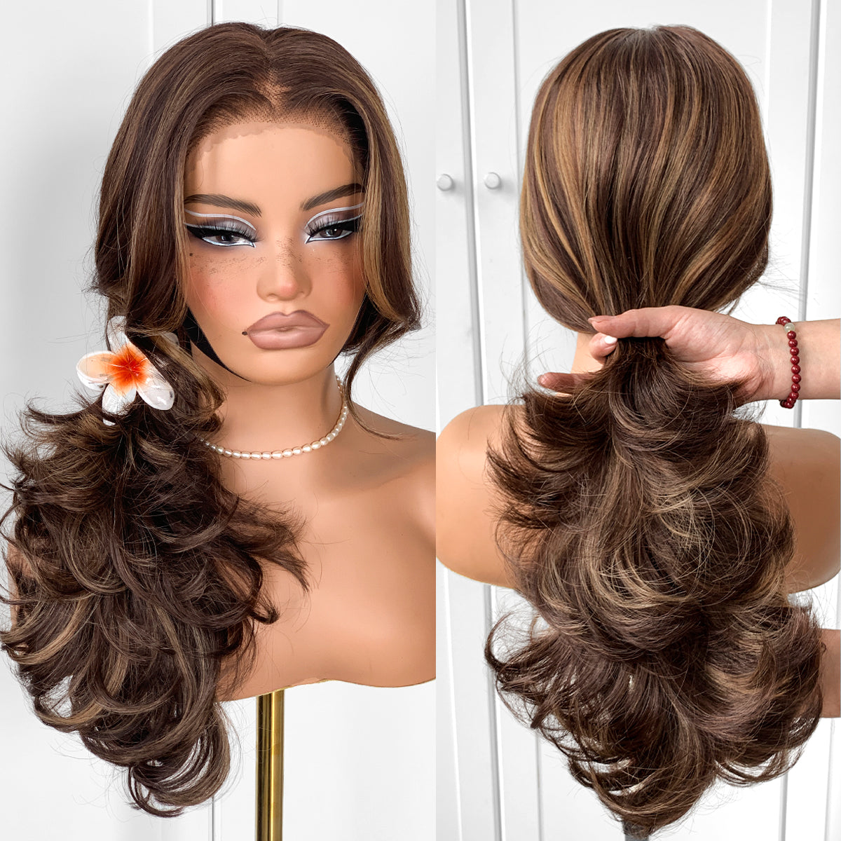 Feather Layered Hair Cuting Style Long 13x6 Synthetic Lace Front Wig Wear and Go Glueless Natural Hairline Burgundy Blonde Black Wig