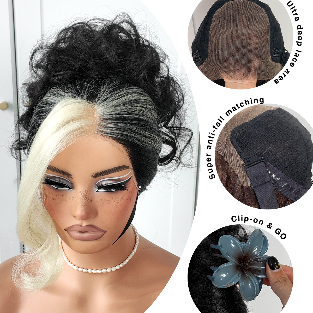 MITIMES 13x6 Skunk Stripe Wig Glueless Crazy Body Wave Lace Front Wigs Pre Plucked Synthetic Yaki Highlights Wear And Go Wig Pre-Cut