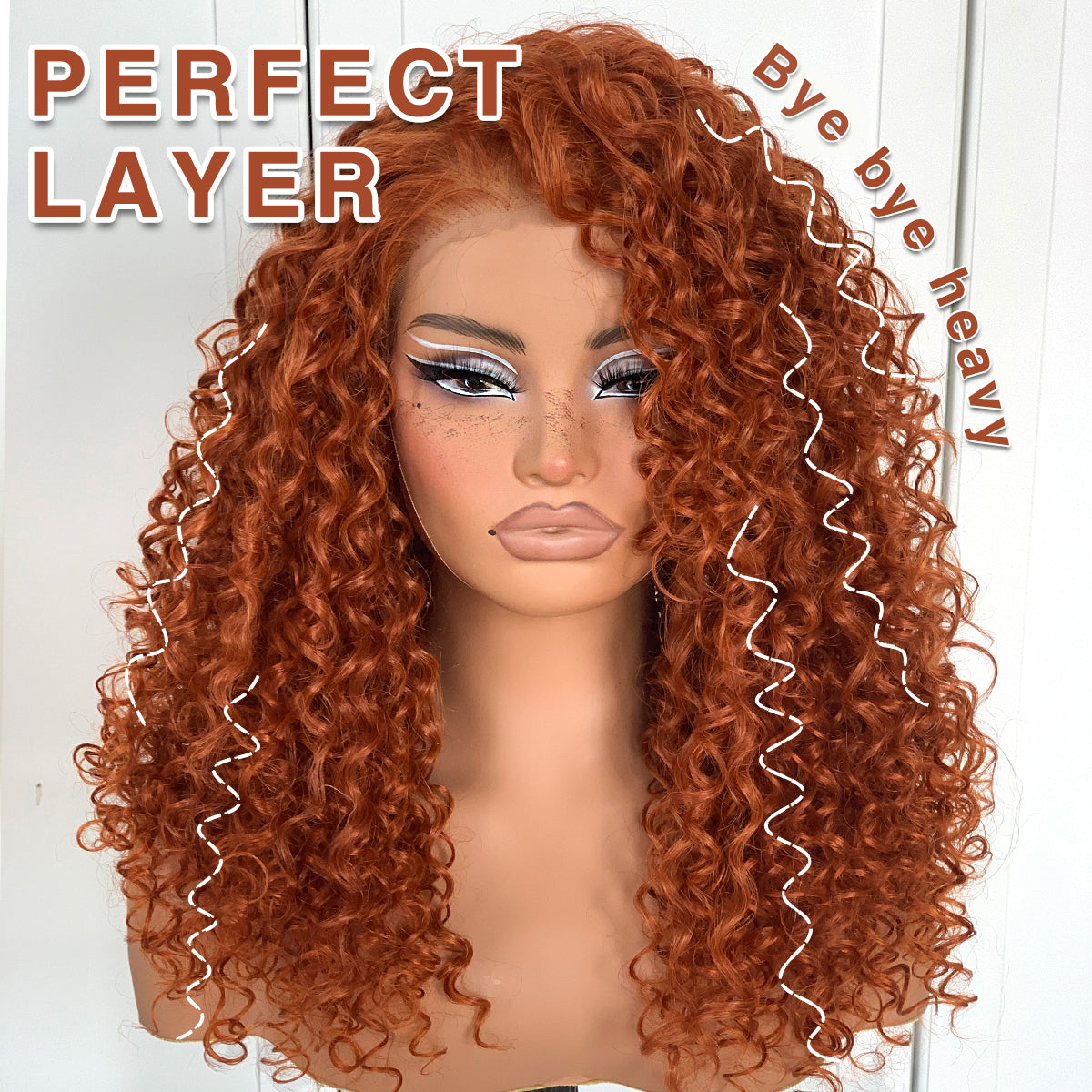 Glueless Ginger Curly Wig Pre-Plucked Wear And Go Synthetic HD Lace Front Wig 13x6 Layered Afro Curly Wig For Beginners 18 Inch