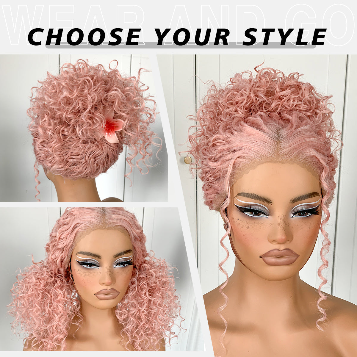 13x6 Pink Curly wig Wear And Go Glueless Wig Pre-Plucked Afro HD Lace Front Wig Synthetic Layered Kinky Curly For Fashion Women