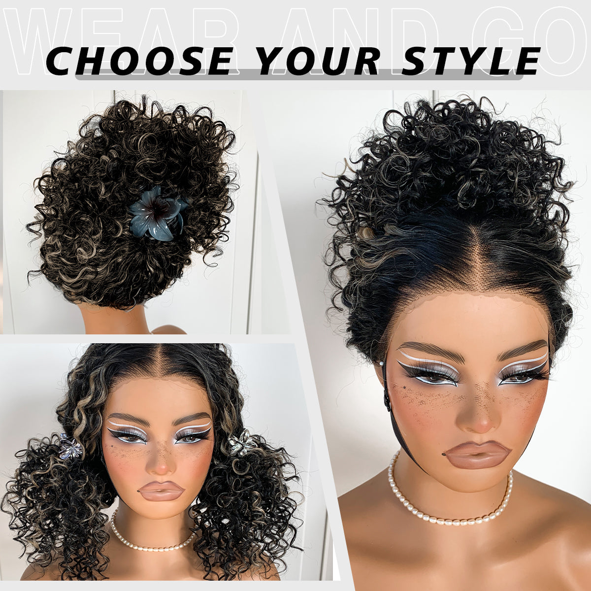 Highlights Lace Front Curly Wig Pre-Plucked Wear And Go Glueless Wig Black And White HD Lace Afro Wig Kinky Curly Wig