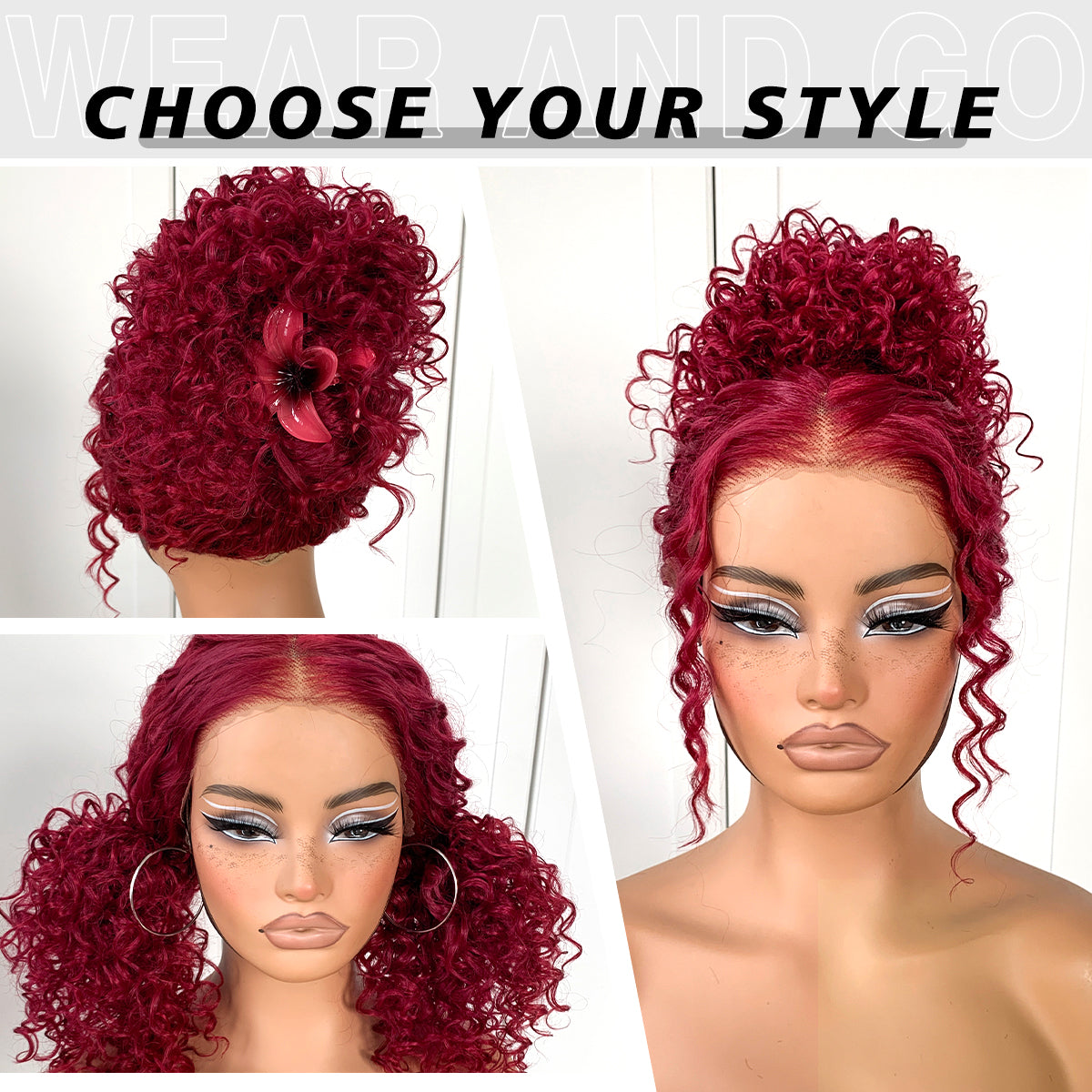 13x6 Red Curly Wig Synthetic Lace Front Wig Pre-Plucked Wear And Go Glueless Afro Wig HD lace frontal wig For Black Women