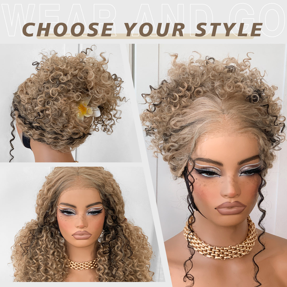 13x6 Curly Wig Wear And Go Glueless Wig Pre-Plucked Synthetic Lace Front Wig Pre-Cut Afro Kinky Layred Wig With Natural Hairline 18 Inch