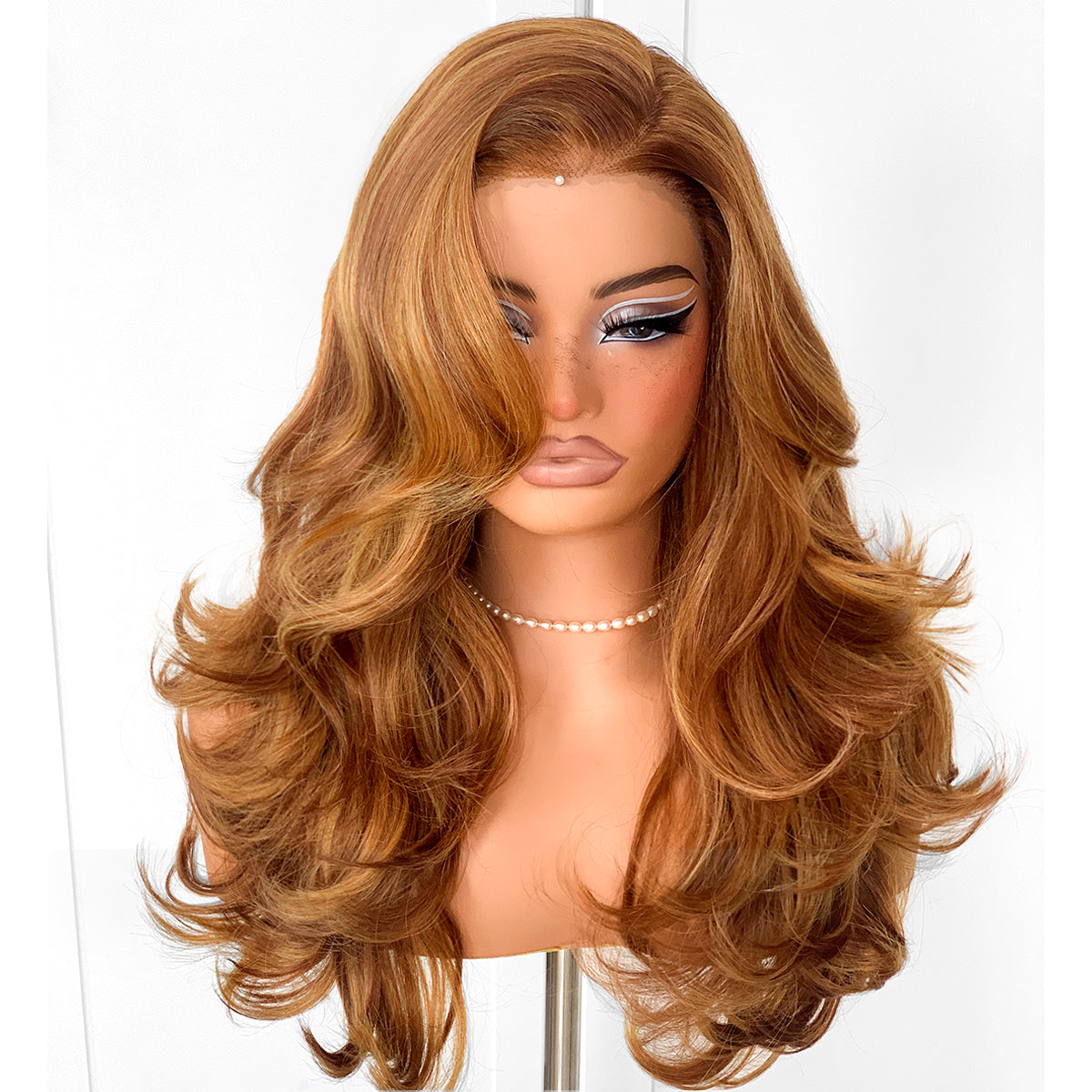 MITIMES Honey Blonde Voluminous Feather Layered Hair Flip Out Preplucked Precision-Pre-cut Ready-to-Go Glueless 13x6 HD Synthetic Lace Front Wig Honey Blonde Wig