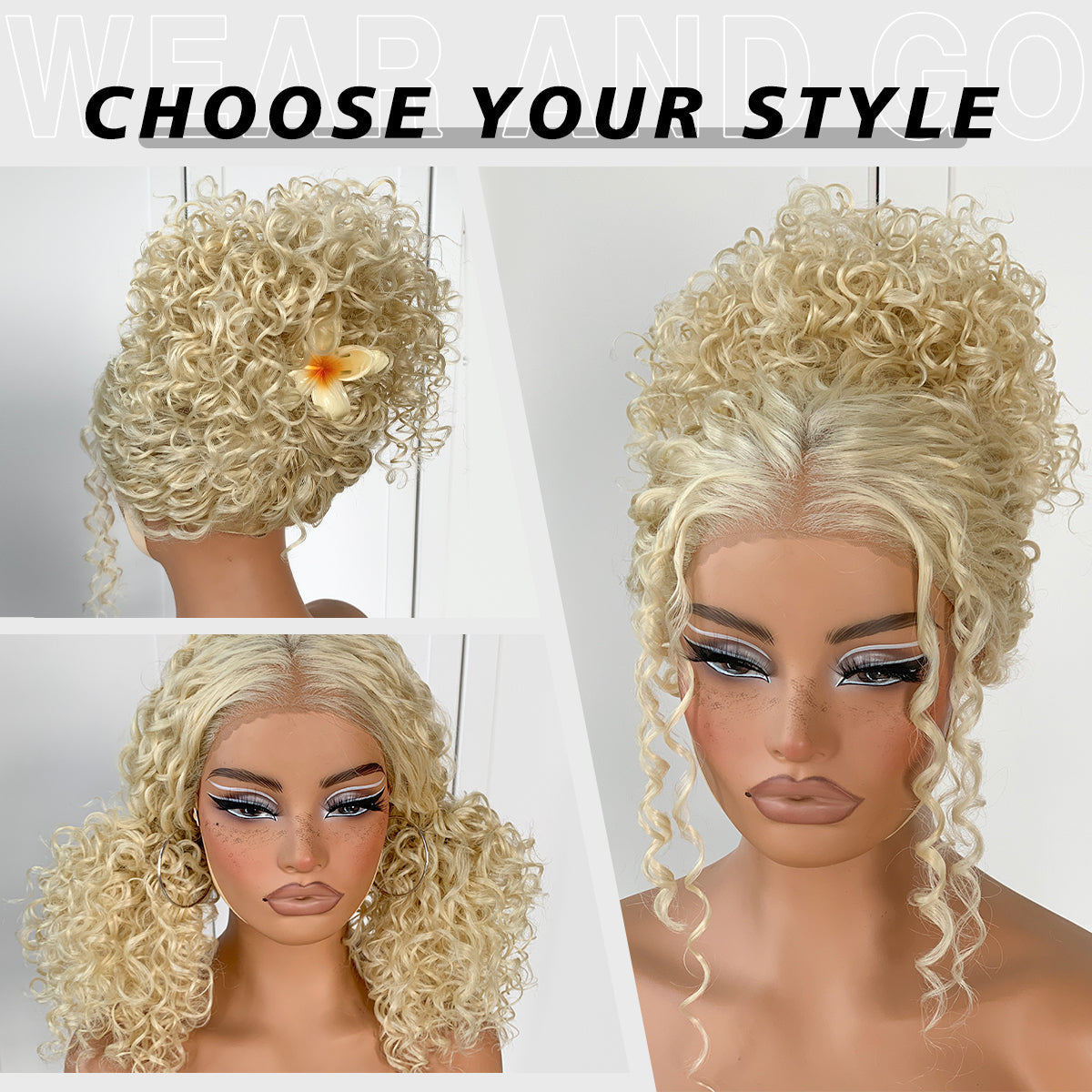 13x6 White Curly Wig Synthetic Lace Front Wig Pre-Plucked Wear And Go Glueless Afro Wig Blonde HD 613 Lace Frontal Wig