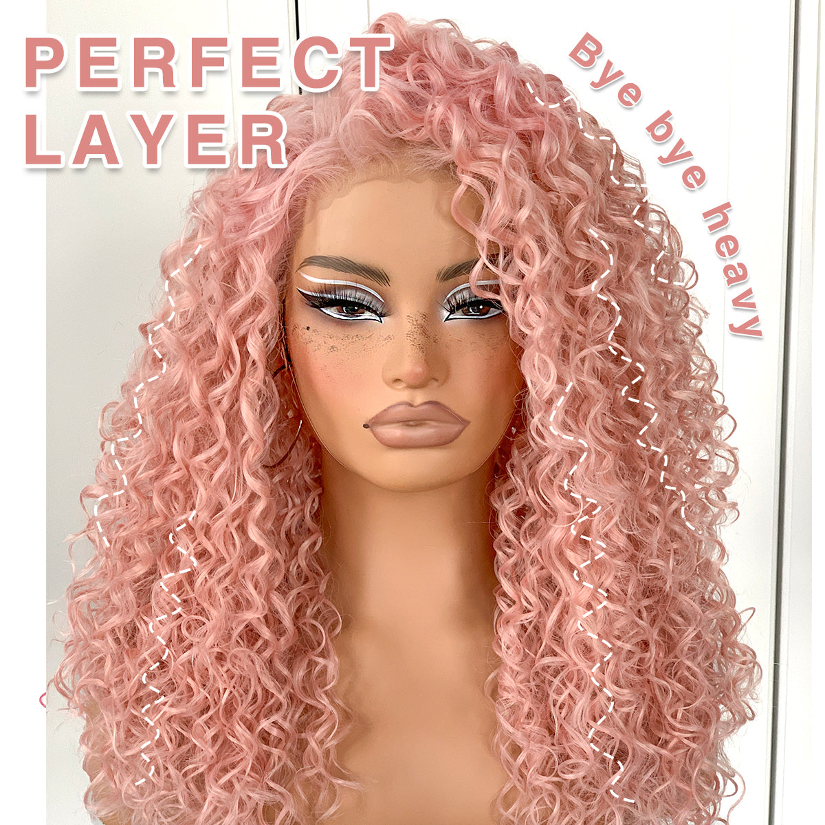 13x6 Pink Curly wig Wear And Go Glueless Wig Pre-Plucked Afro HD Lace Front Wig Synthetic Layered Kinky Curly For Fashion Women