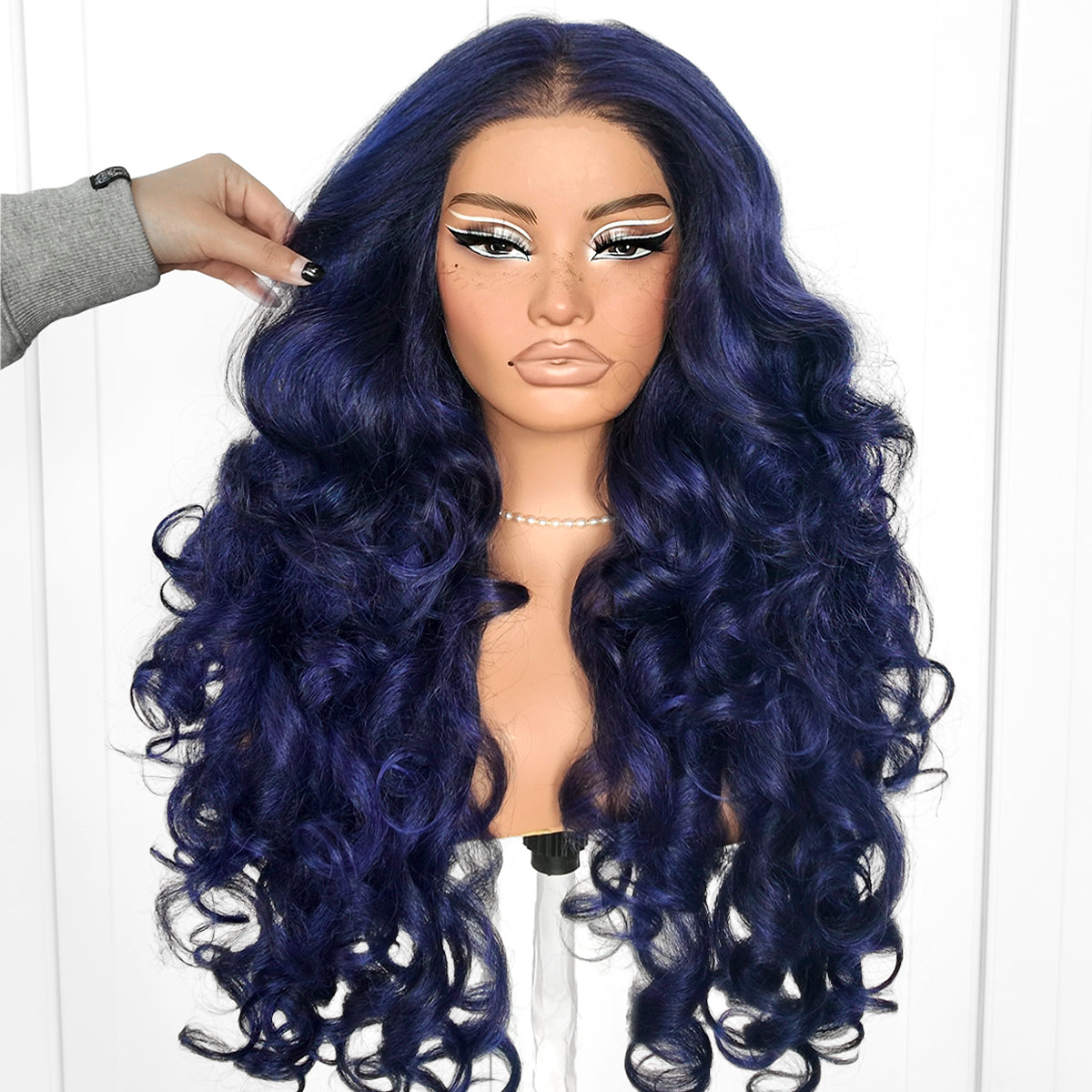 MITIMES 1Wear And Go Blue Lace Wig Pre-Plucked Glueless Yaki Crazy Body Wave Wig Pre-cut Synthetic Dark Blue Balayage HD Lace Front Wig 13x6