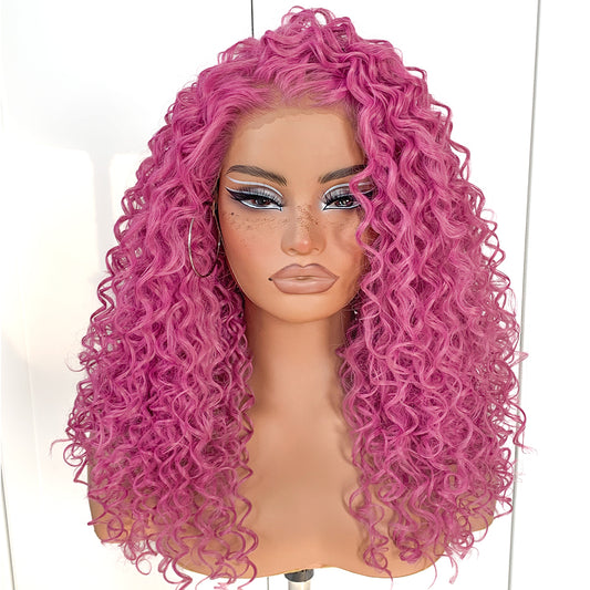 Purple Curly Wig Synthetic HD Lace Frontal Wig Pre-Plucked 13x6 Wear And Go Glueless Wig Afro Lavender Kinky Curly For Cosplay