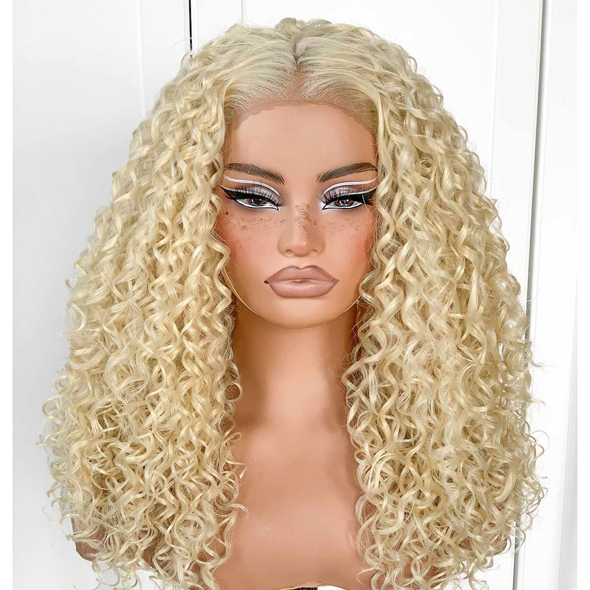 13x6 White Curly Wig Synthetic Lace Front Wig Pre-Plucked Wear And Go Glueless Afro Wig Blonde HD 613 Lace Frontal Wig