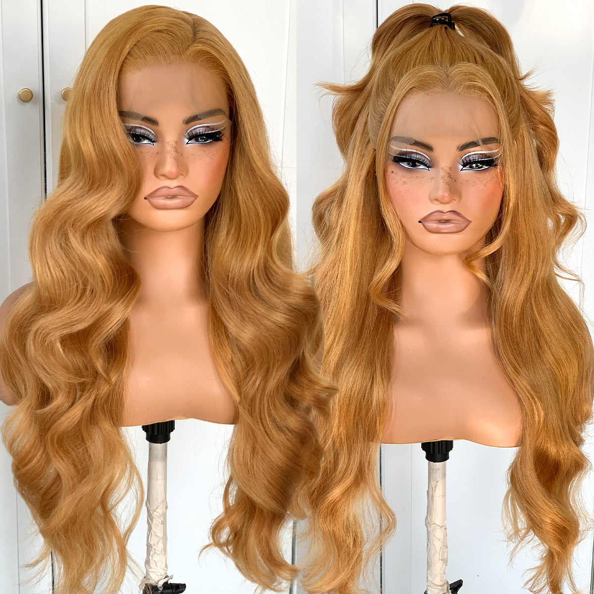 13x6 Honey Blonde Lace Front Wig Glueless Body Wave Lace Front Wigs Pre Plucked Synthetic Wear And Go Glueless HD Lace Front Wig With Natural Hairline