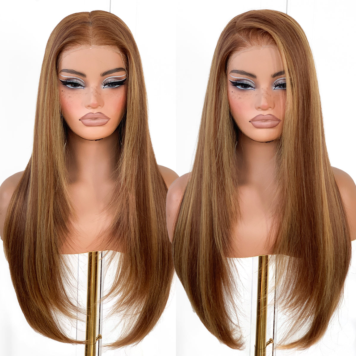 13x6 Lace Front High-Low Layered Wig | Pre-Plucked, Pre-Cut, Ready to Wear Synthetic Wig Sandswept Blonde Wig| Natural Hairline, Breathable Cap,Sandswept Blonde,Ginger Skunk,BUG skunk,BLUE Skunk,Black,Chocolate brown.