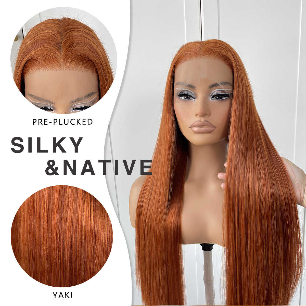 MITIMES 13x6 Ginger Orange Lace Front Wig Pre Plucked HD Synthetic Long Straight Lace Front Wigs 180 Density Yaki Glueless Ginger Lace Front Wig 32inch