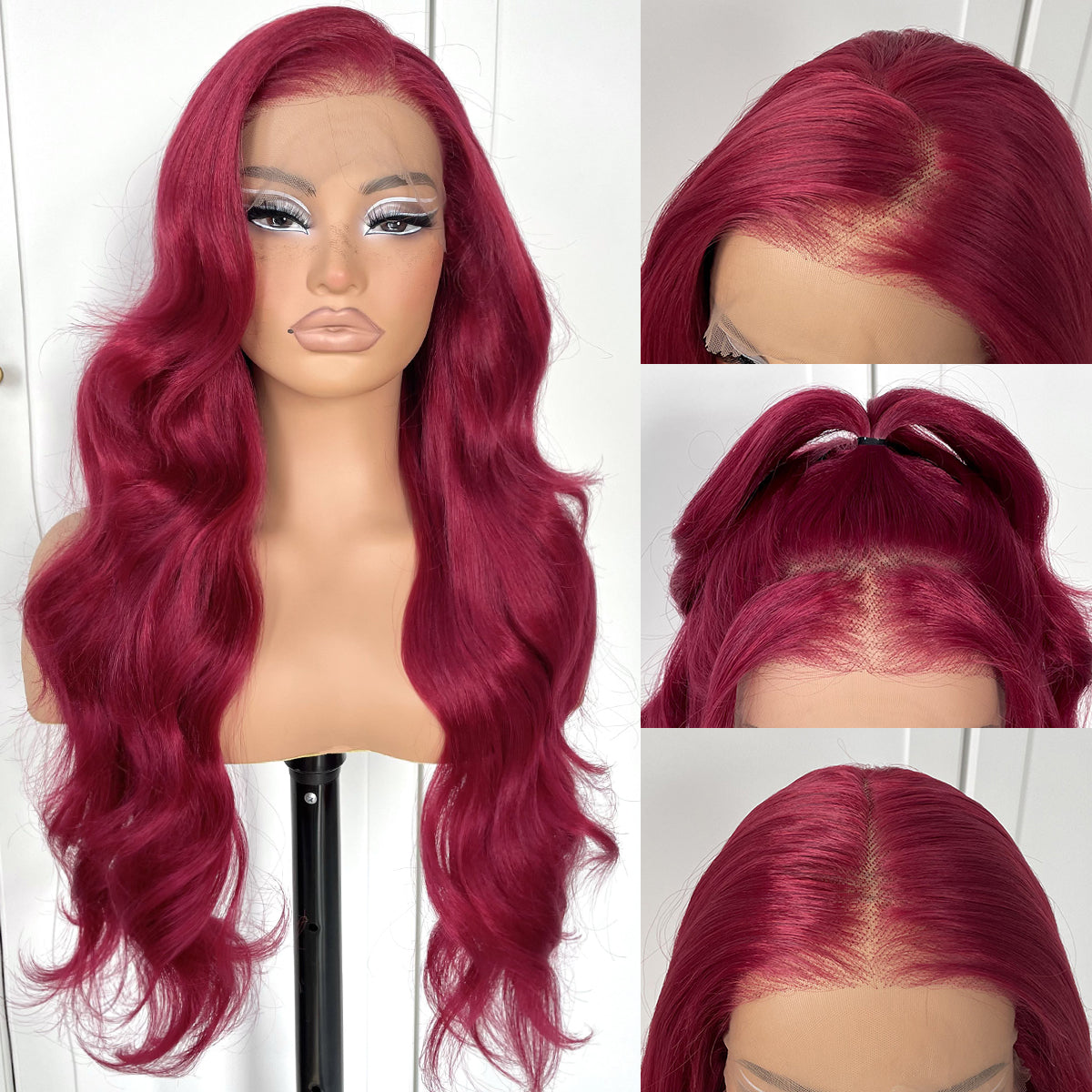 MITIMES 13x6 Red Body Wave HD Lace Front Wig Glueless Synthetic 99j Burgundy lace front Wig pre-plucked Wear And Go Long body wave lace front wigs