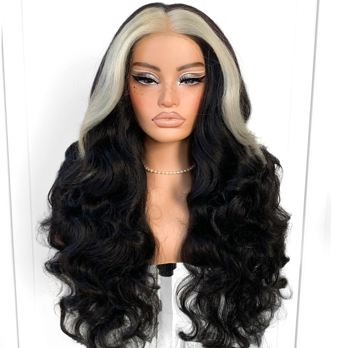 MITIMES 13x6 Skunk Stripe Wig Glueless Crazy Body Wave Lace Front Wigs Pre Plucked Synthetic Yaki Highlights Wear And Go Wig Pre-Cut