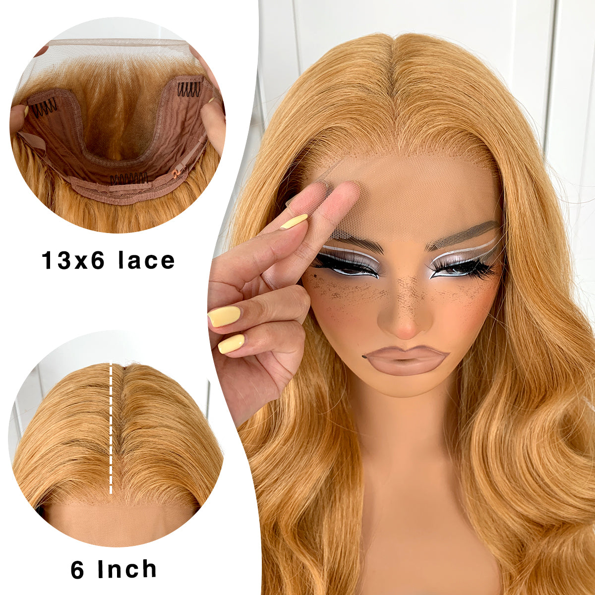 13x6 Honey Blonde Lace Front Wig Glueless Body Wave Lace Front Wigs Pre Plucked Synthetic Wear And Go Glueless HD Lace Front Wig With Natural Hairline