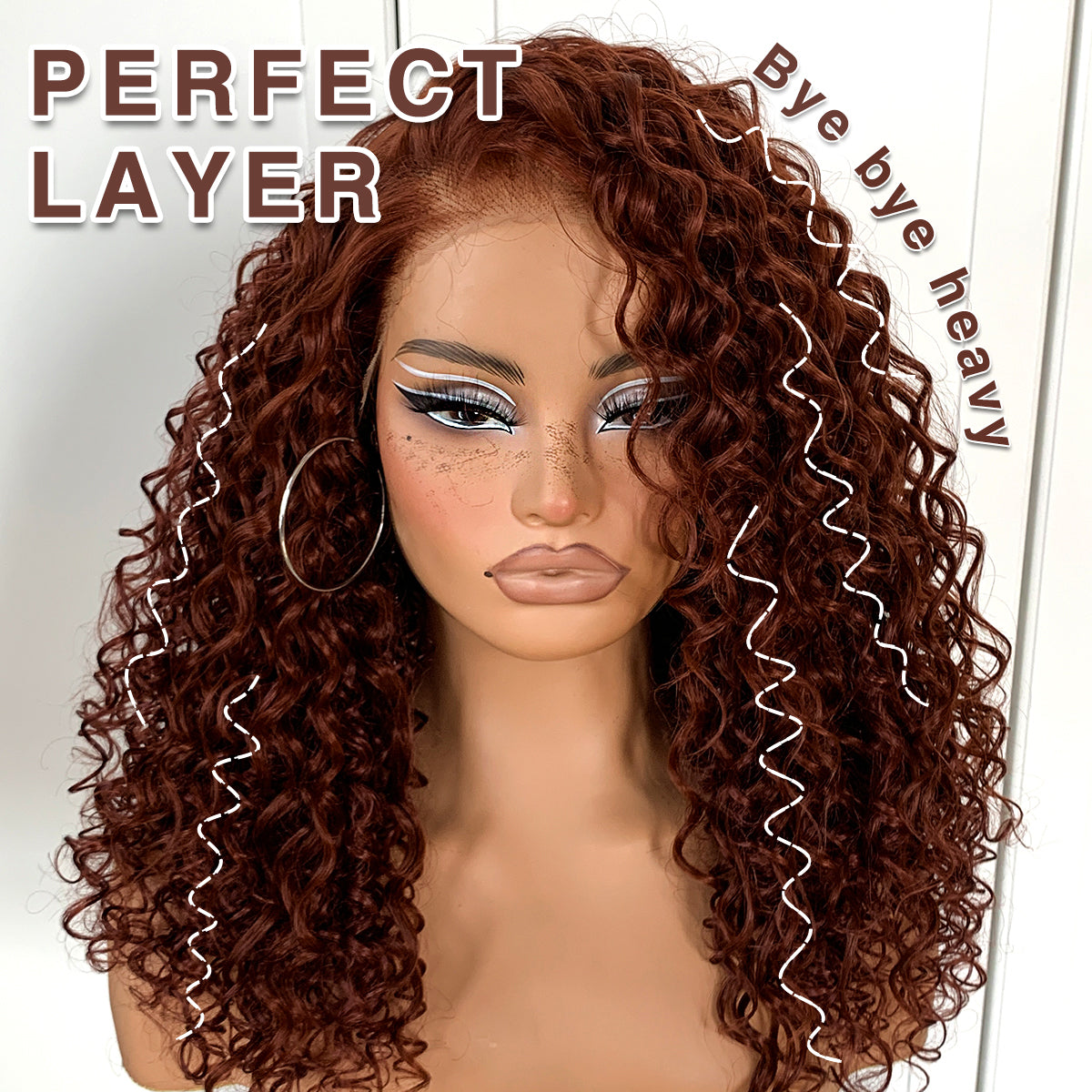 Reddish Brown HD Lace Curly Wig Wear And Go Glueless Wig Pre-Plucked Synthetic Lace Frontal Wig 13x6 Kinky Afro Curly With Layer 18 Inch