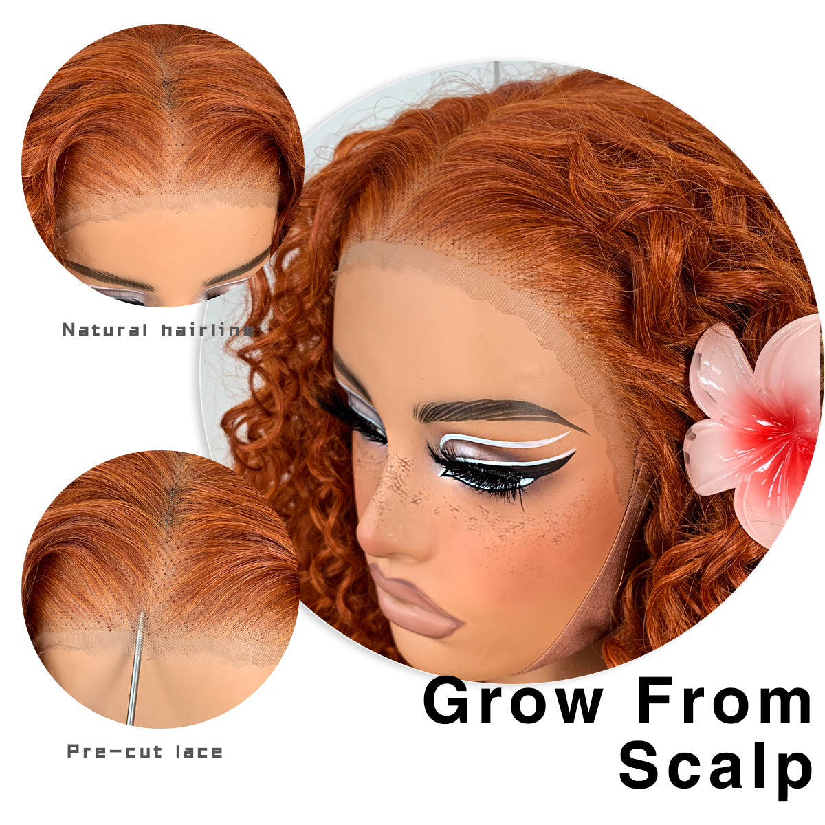 Glueless Ginger Curly Wig Pre-Plucked Wear And Go Synthetic HD Lace Front Wig 13x6 Layered Afro Curly Wig For Beginners 18 Inch