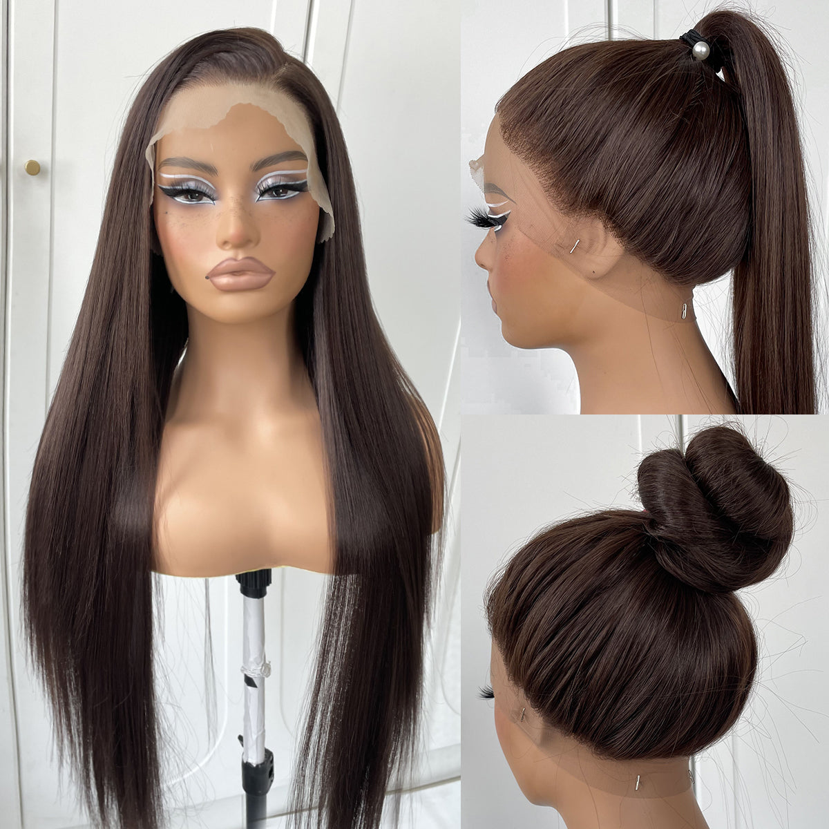 MITIMES 360 Lace Front Wig Pre Plucked HD Synthetic Long Straight Lace Front Wigs 180 Density Yaki GluelessWig 32inch