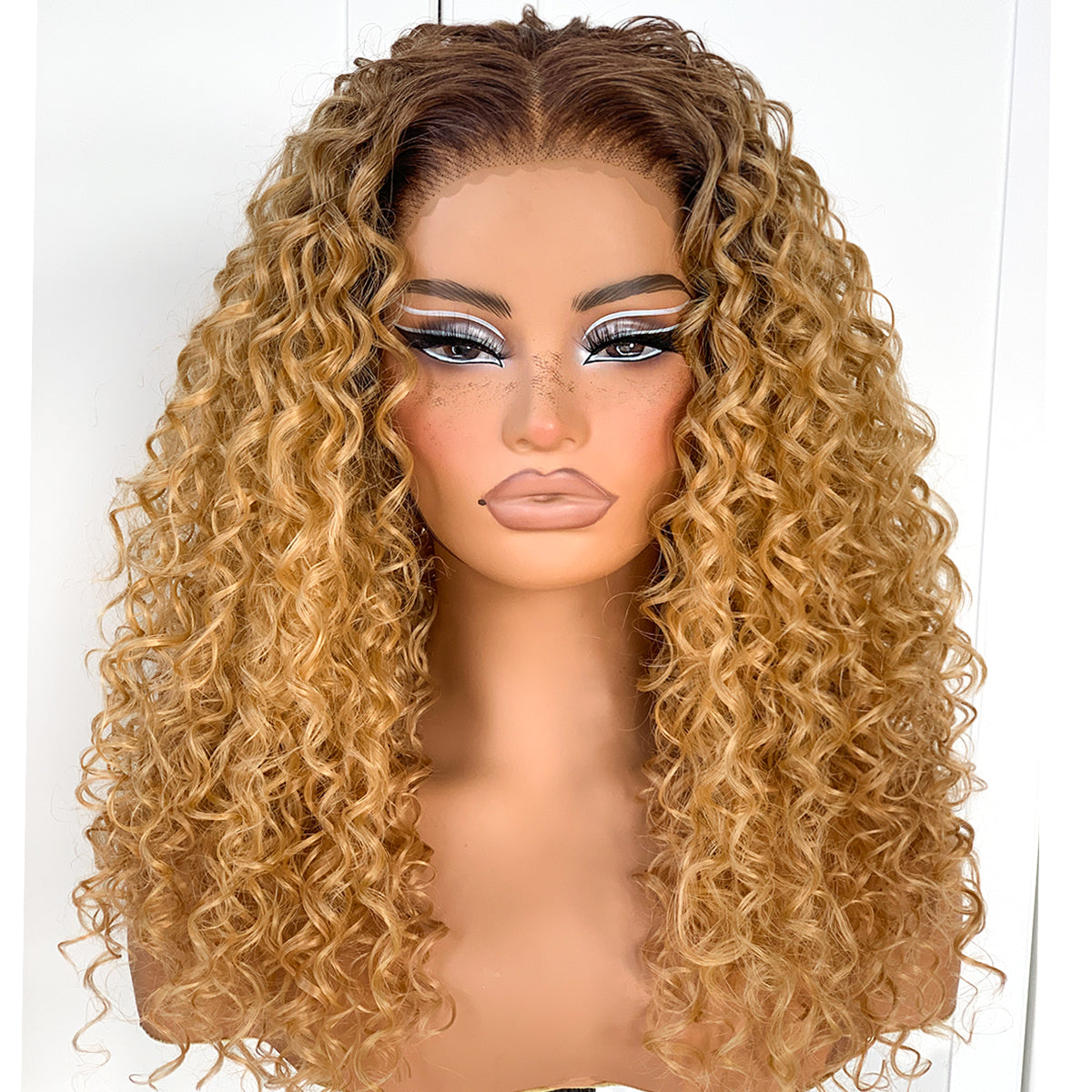 Blonde Curly Wig Synthetic Glueless Lace Front Wig Pre-Plucked 13x6 Wear And Go HD Lace Afro Wig Honey Blonde Ombre Layered Kinky Curly