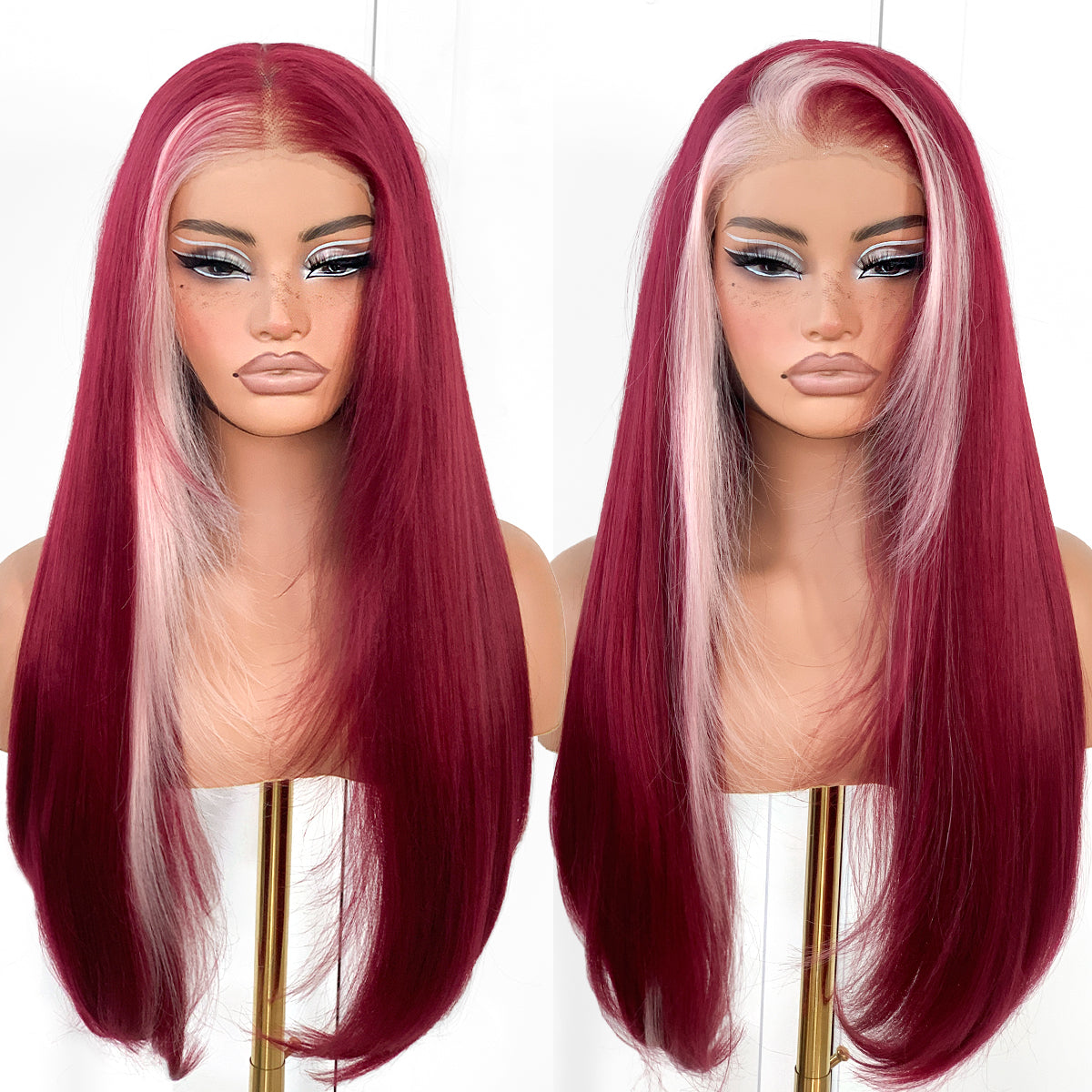 13x6 Lace Front High-Low Layered Wig | Pre-Plucked, Pre-Cut, Ready to Wear Synthetic Wig Sandswept Blonde Wig| Natural Hairline, Breathable Cap,Sandswept Blonde,Ginger Skunk,BUG skunk,BLUE Skunk,Black,Chocolate brown.