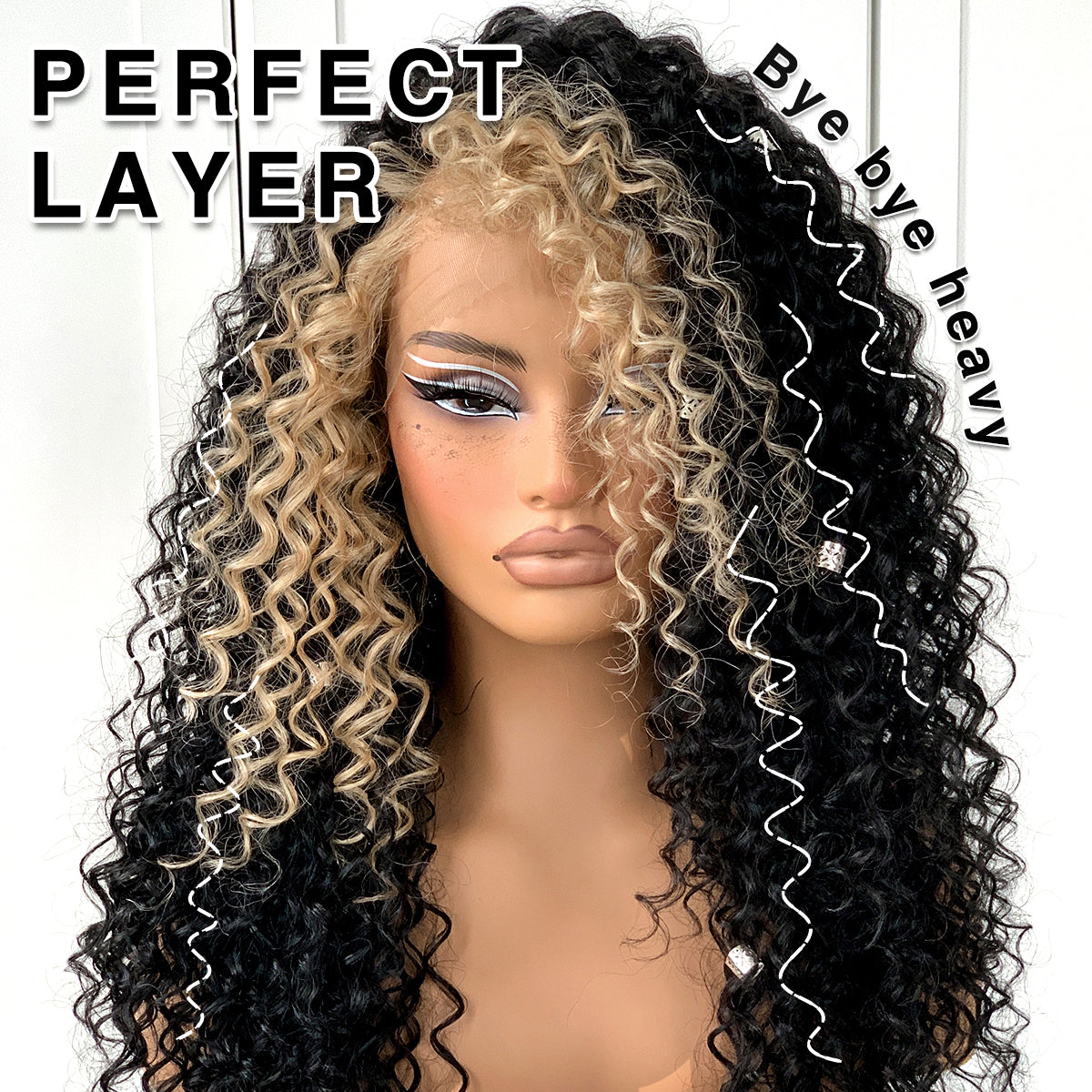 MITIMES 13x6 Skunk Stripe Curly Wig Wear And Go Glueless Wig Synthetic HD Lace Front Afro Wig Pre-Plucked Pre-Cut  Afro Curly Layered Wig