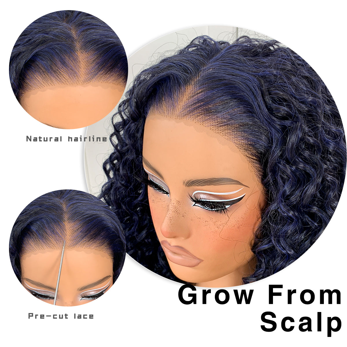 Dark Blue Wear And Go Glueless Wig Pre-Plucked Synthetic HD Lace Frontal Wig 13x6 Afro Wig Kinky Curly With Layer