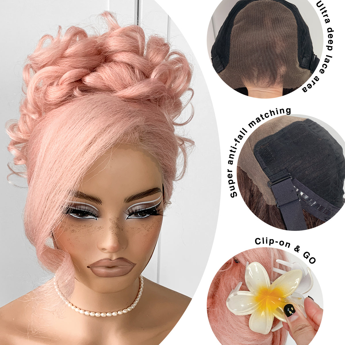 MITIMES 13x6 Pink Glueless Lace Front Wigs Pre-Plucked Yaki Crazy Body Wave HD Lace Wig Synthetic Wear And Go Glueless Wig Pre-Cut