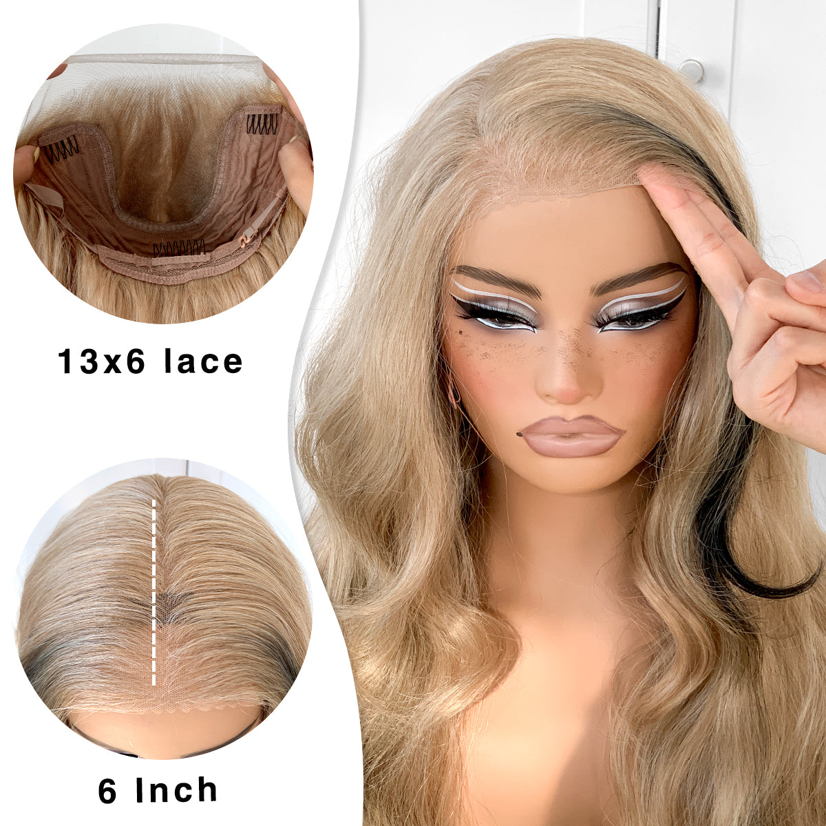 MITIMES 13x6 glueless Lace front wig pre plucked Synthetic Long body wave HD lace front wig Sandswept Blonde Wavy Wig with natural hair line