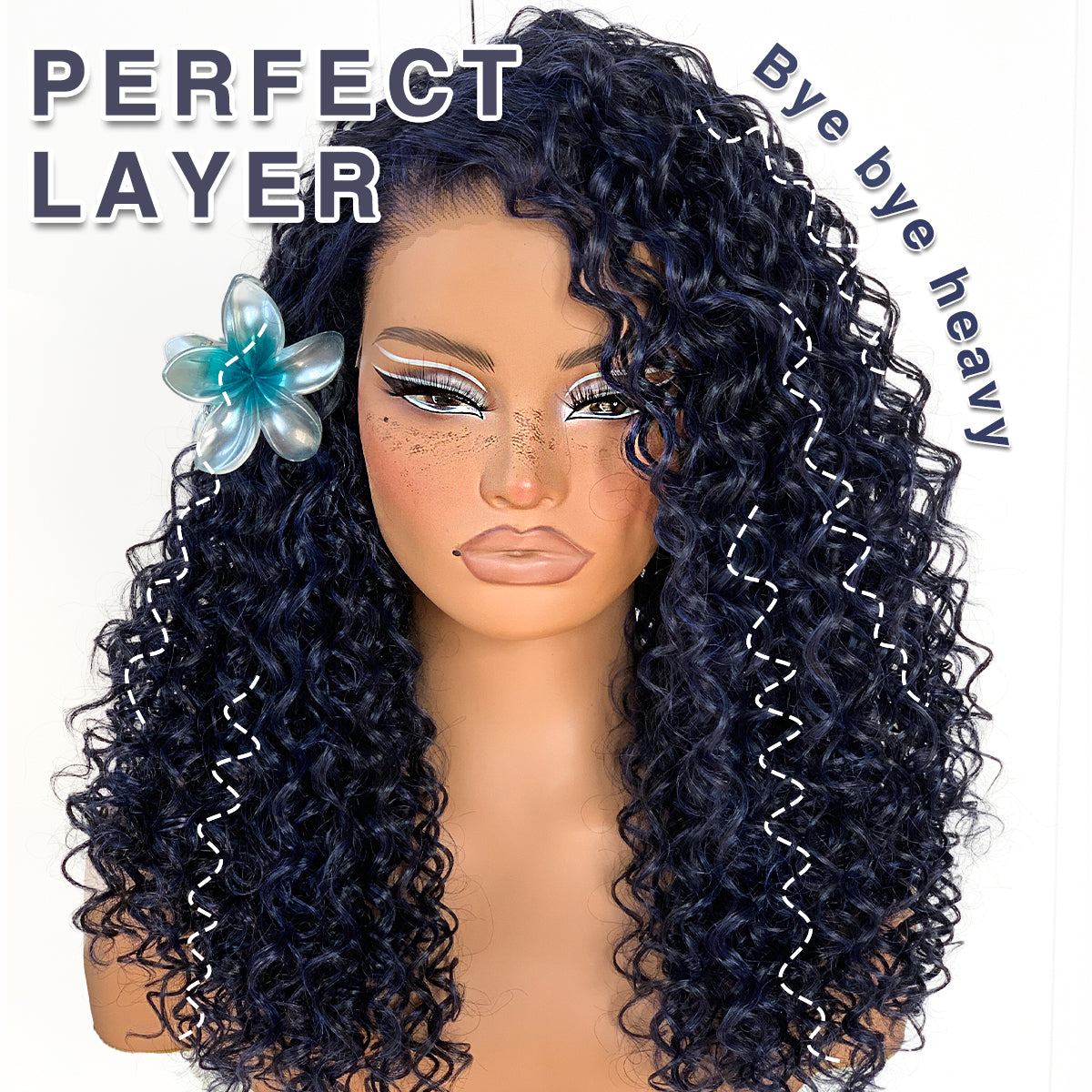 Dark Blue Wear And Go Glueless Wig Pre-Plucked Synthetic HD Lace Frontal Wig 13x6 Afro Wig Kinky Curly With Layer