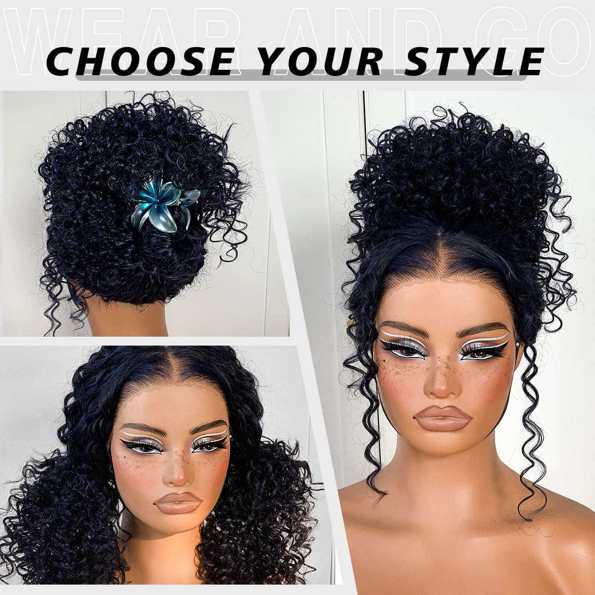 Dark Blue Wear And Go Glueless Wig Pre-Plucked Synthetic HD Lace Frontal Wig 13x6 Afro Wig Kinky Curly With Layer