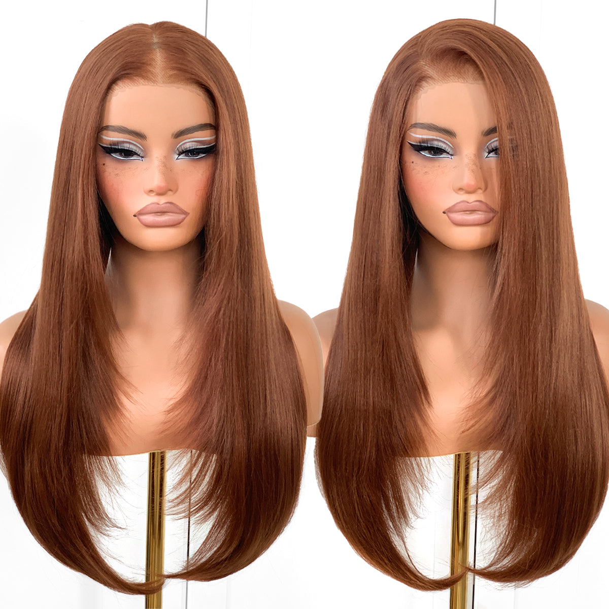 13x6 Lace Front High-Low Layered Wig | Pre-Plucked, Pre-Cut, Ready to Wear Synthetic Wig Sandswept Blonde Wig| Natural Hairline, Breathable Cap,Sandswept Blonde,Ginger Skunk,BUG skunk,BLUE Skunk,Black,Chocolate brown.