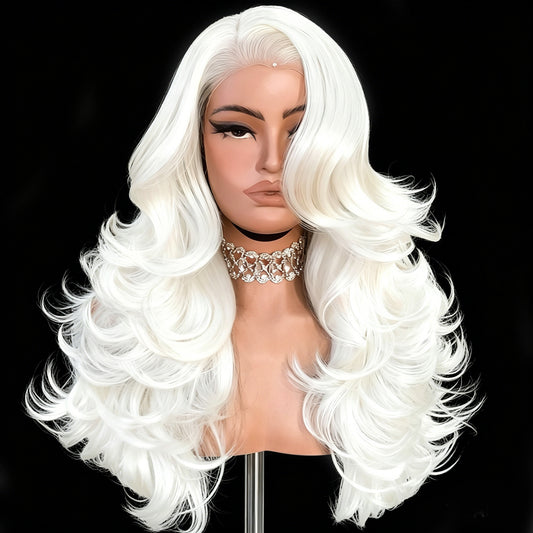 Feather Layered Wig Pre Plucked Cutting Style White Blonde 13x6 Synthetic Lace Front Wig Glueless Natural Hairline