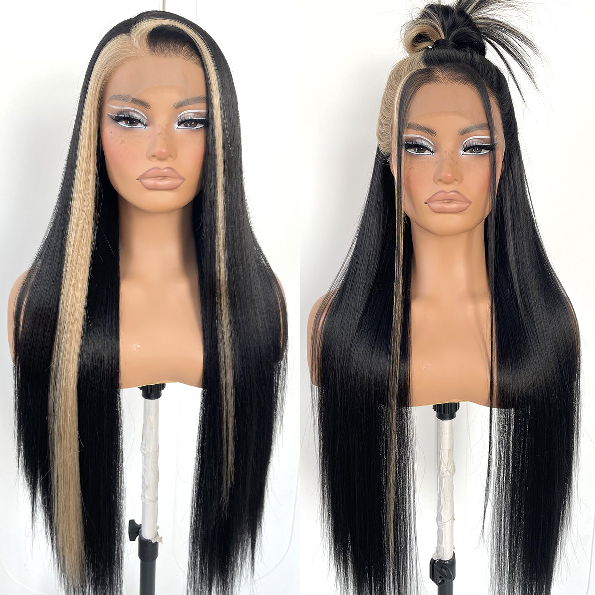 MITIMES 13x6 HD Highlight Lace Front Wig Glueless Ombre Long Straight Lace Front Wigs Plucked 180 Density Highlight Yaki Synthetic Lace Front Wig 32inch