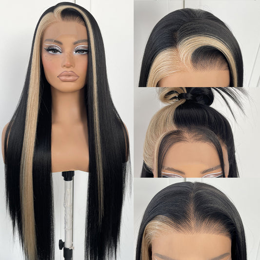 MITIMES 13x6 Long Straight Lace Front Wigs Glueless Straight Hair Lace Front Wig Pre Plucked Yaki Synthetic HD Lace Front Wig 32inch