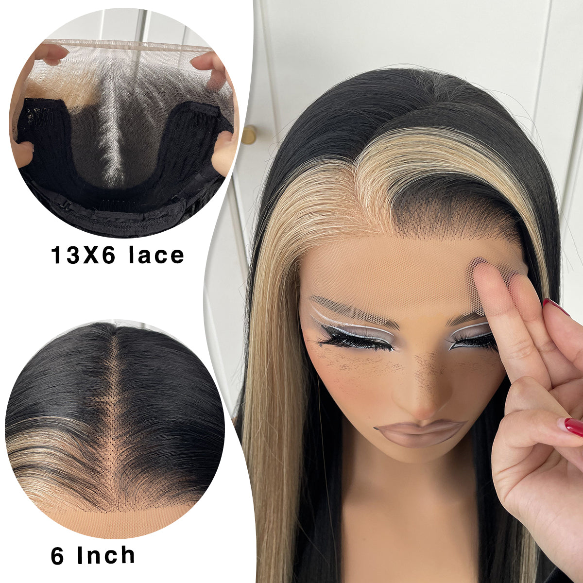 MITIMES 13x6 HD Highlight Lace Front Wig Glueless Ombre Long Straight Lace Front Wigs Plucked 180 Density Highlight Yaki Synthetic Lace Front Wig 32inch