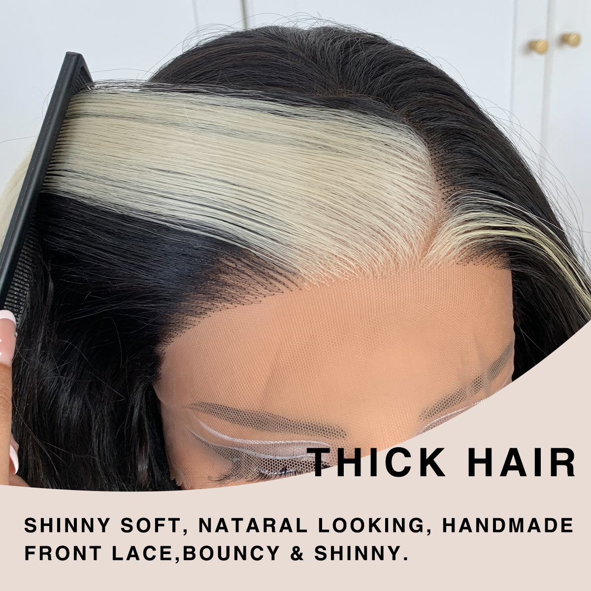 MITIMES 13x6 Skunk Stripe Wig Glueless Middle Skunk Stripe Body Wave Lace Front Wigs Pre Plucked Synthetic Long Highlights Wear and Go lace front wig