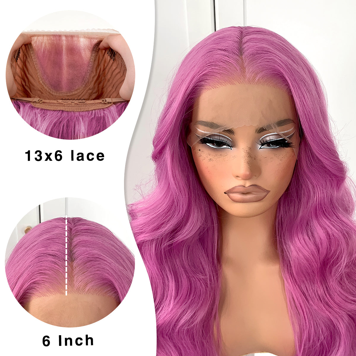 MITIMES 13x6 Pink Purple Wig Lavender Lace Front Wig Pre Plucked Glueless Long Body Wave HD Lace Front Wig Synthetic Lace Front Wig For Cosplay Party