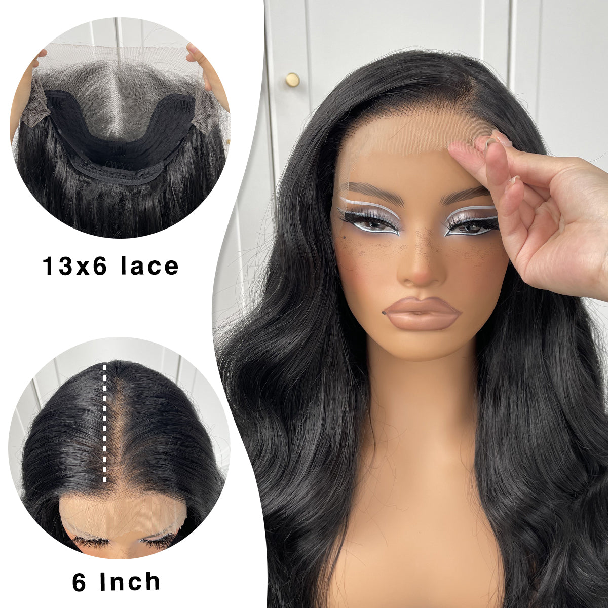 MITIMES 13x6 glueless HD Lace front wig pre plucked pre cut Synthetic Long body wave lace front wig Black Wavy Wig with natural hair line