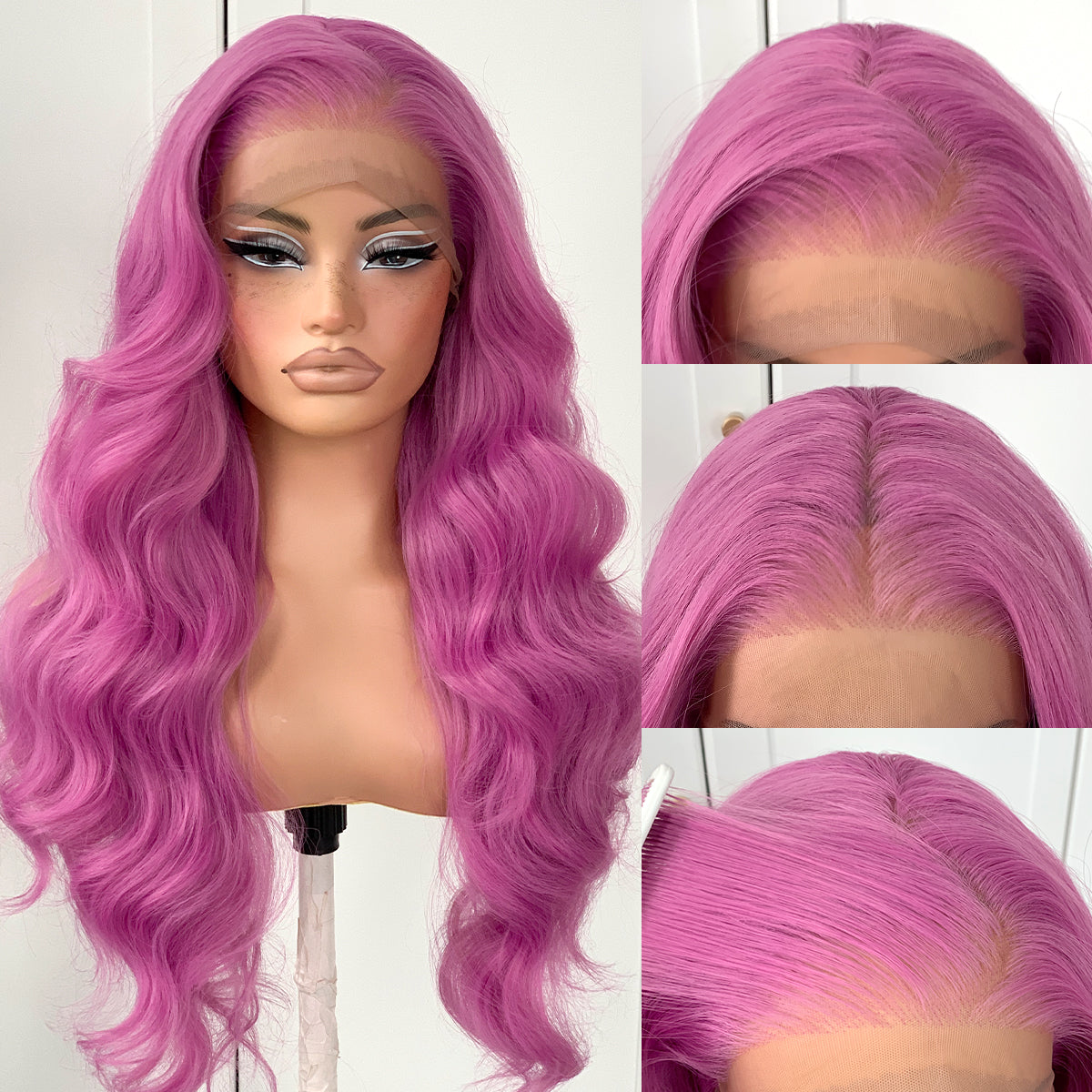 MITIMES 13x6 Pink Purple Wig Lavender Lace Front Wig Pre Plucked Glueless Long Body Wave HD Lace Front Wig Synthetic Lace Front Wig For Cosplay Party