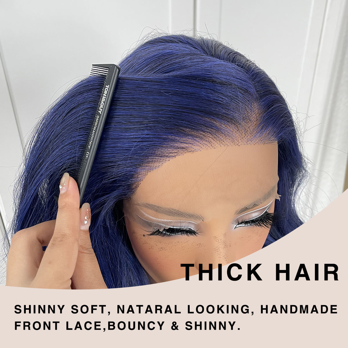 MITIMES 13x6 Glueless Blue Body Wave Lace Front Wig Pre Plucked Synthetic Dark Blue HD Lace front wig for fashion women transparent lace front wig for cosplay party