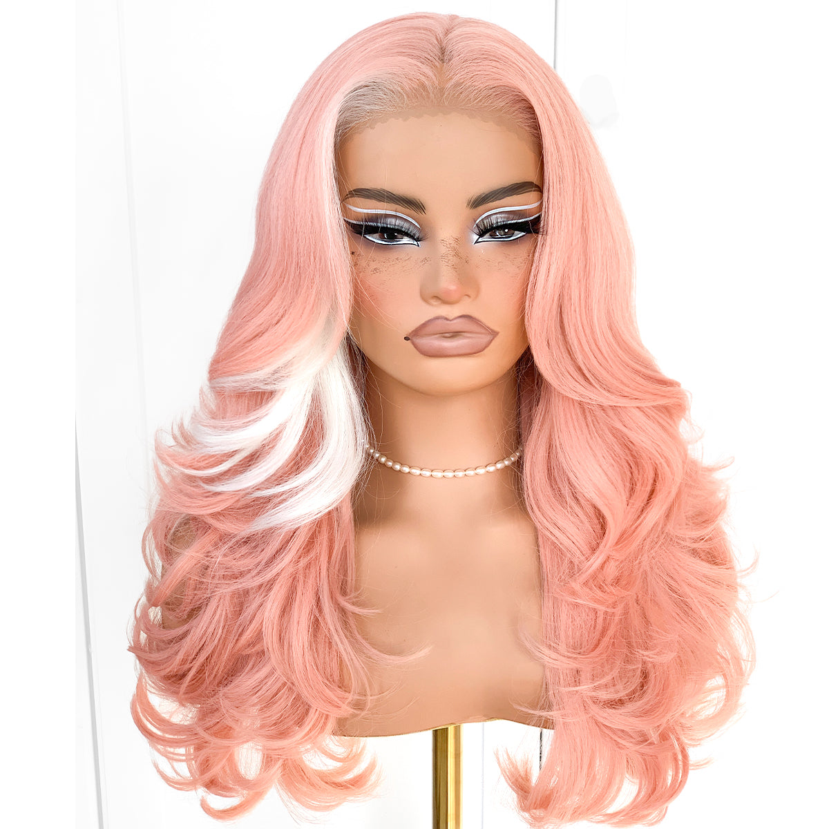 Feather Layered Hair Cuting Style Long 13x6 Synthetic Lace Front Wig Wear and Go Glueless Natural Hairline Pink Skunk Stripe Wig