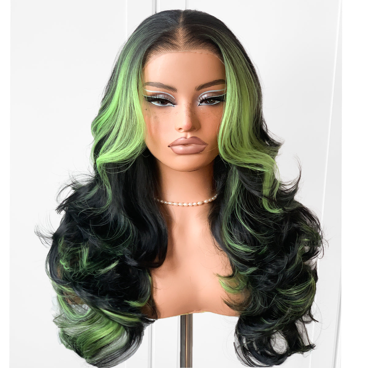 MITIMES Feather Layered Hair Cuting Style Long 13x6 Synthetic Lace Front Wig Wear and Go Glueless Natural Hairline Cospaly Natural Green Wig