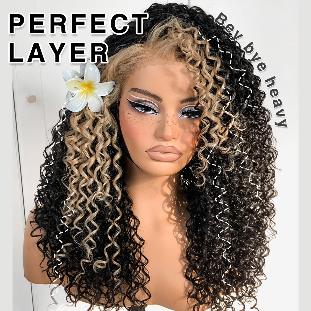 13x6 Curly Wig Wear And Go Glueless Wig Pre-Plucked Synthetic Lace Front Wig Pre-Cut Afro Kinky Layred Wig With Natural Hairline 18 Inch