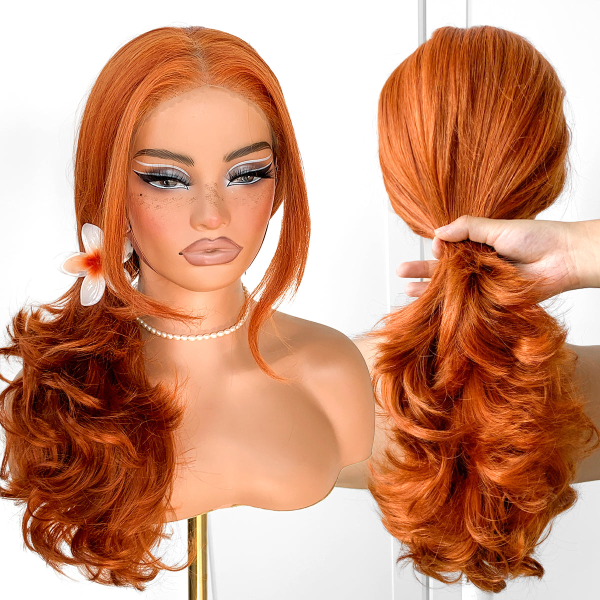 Feather Layered Hair Cuting Style Long 13x6 Synthetic Lace Front Wig Wear and Go Glueless Natural Hairline Ginger Wig